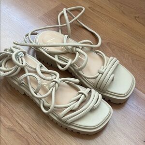 Luisa Barcelos Cream Lace-Up Strappy Sandals with Lug Sole